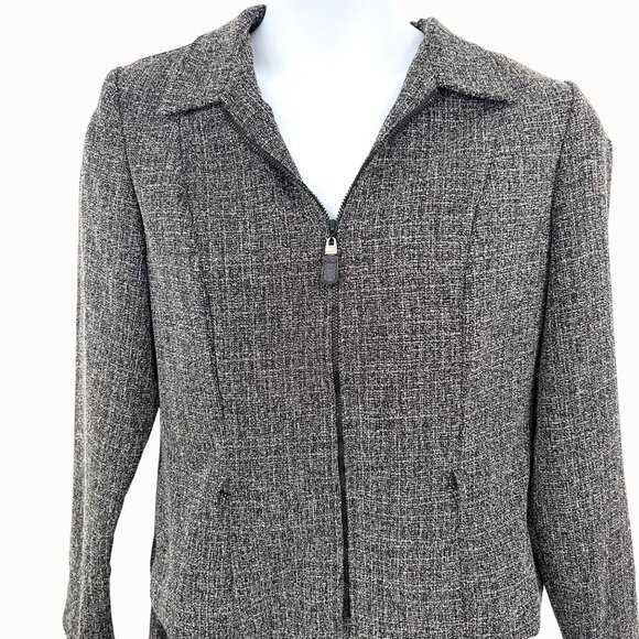 KS Collection Women's 2-Piece Black & Gray Tweed Skirt Suit Set Size 12 - Picture 2 of 5